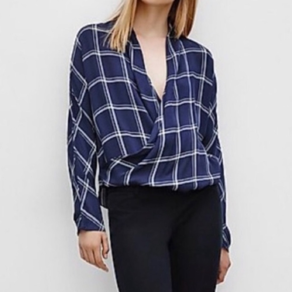 Babaton Aritzia Plaid 100% Silk Blouse | Small